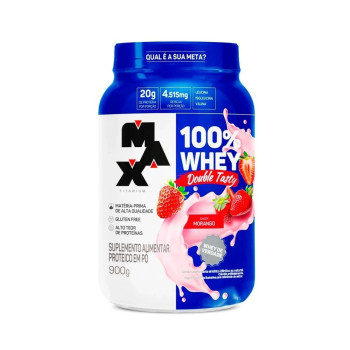 100% Whey Double Tasty Pote 900g Max Titanium Sabor Morango