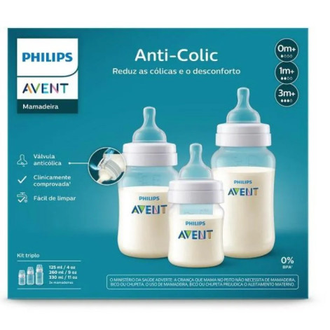 Kit 3 Mamadeiras Anti-colic Classica 125ml 260ml 330m Philips Avent Scy119/18