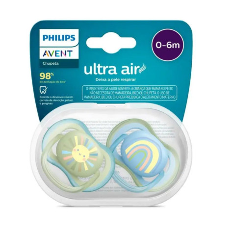 Chupeta Philips Avent Ultra Air 0-6 meses Verde e Azul 2 unidades