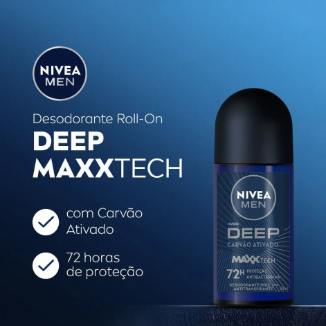 Desodorante Antitranspirante Roll On Nivea Men Deep Carvao Ativado Maxx Tech 50ml Desodorante Antitranspirante Roll On Nivea Men Deep Carvao Ativado Maxx Tech 50ml