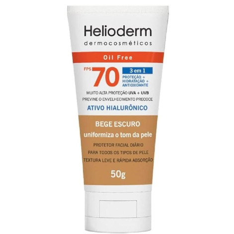 Protetor Solar Facial Helioderm FPS 70 Ativo Hialurônico Bege Escuro 50g