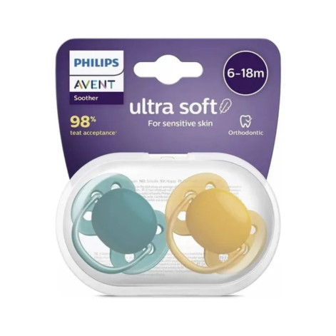 Chupeta Avent Ultra Soft Dupla 6-18m Verde/Amarelo SCF091/04