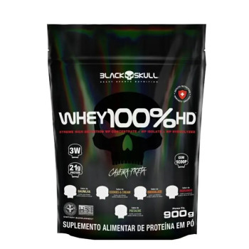 Refil Whey 100% HD Black Skull Sabor Morango 900g