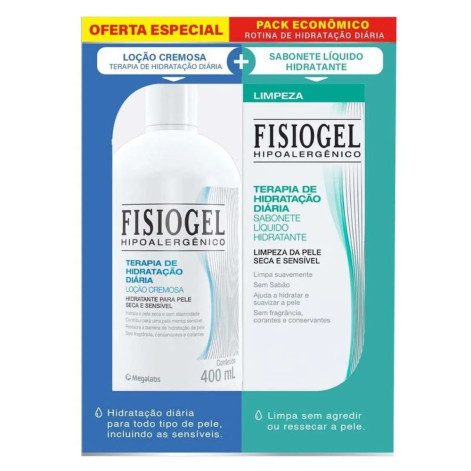 Kit Fisiogel Terapia de Hidratação Diária Loção Cremosa com 400ml + Sabonete Líquido com 150ml