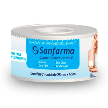 Esparadrapo Sanfarma Hipoalérgico Sem Latex 25mm x 4,5m Esparadrapo Sanfarma Hipoalérgico Sem Latex 25mm x 4,5m