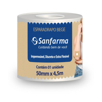 Esparadrapo Sanfarma impermeável Bege com 50mm X 4,5m de 1 unidade Esparadrapo Sanfarma impermeável Bege com 50mm X 4,5m de 1 unidade