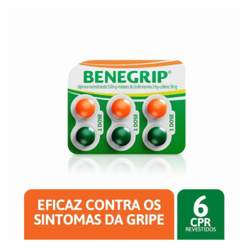 Benegrip Dipirona Monoidratada 500mg + Maleato de Clorfeniramina 2mg + Cafeína 30mg 6 comprimidos