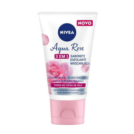 Sabonete, Esfoliante e Máscara Facial Nivea Aqua Rose 3 em 1 150ml