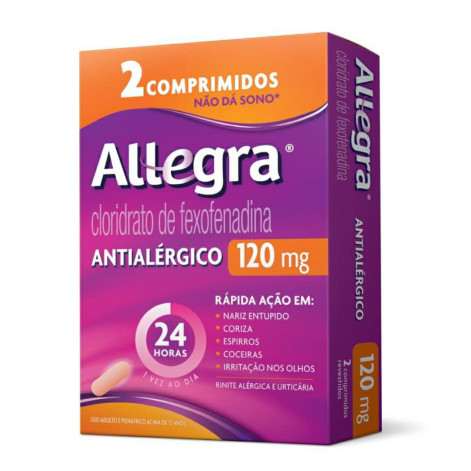 Antialérgico Allegra Cloridrato de Fexofenadina 120mg 2 comprimidos