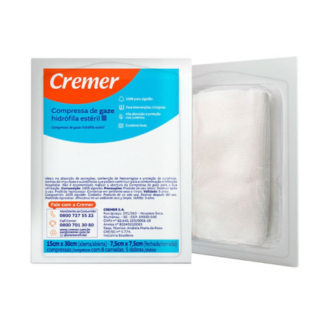 Compressa Gaze Cremer Estéril 13fios 7.5x7.5cm - 10 Compressas