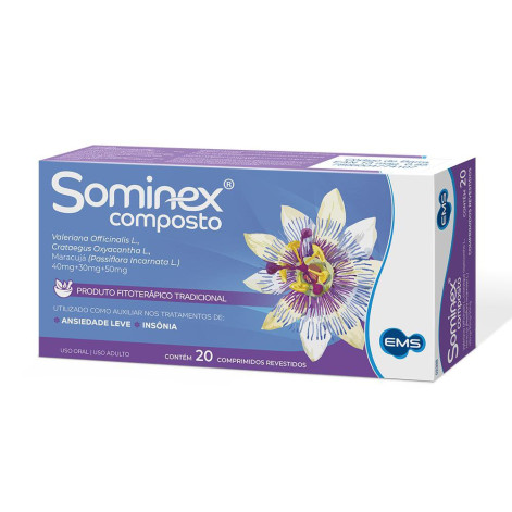 Sominex Composto 40mg + 30mg + 50mg Ems Calmante Fitoterápico 20 Comprimidos Revestidos