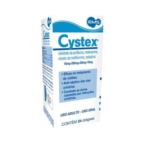Cystex Cloridrato de Acriflavina 15mg + Metenamina 250mg + Cloreto de Metiltionínio 20mg + Atropa Belladonna L. 15mg 24 drágeas