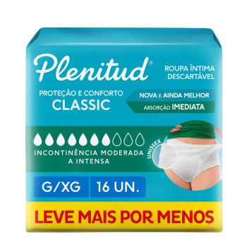 Roupa Íntima Descartável Plenitud Classic para Incontinência G/XG 16 Unidades