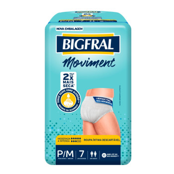 Roupa Íntima Descartável Unissex Bigfral Moviment P/M Absorção Moderada a Intensa 7 unidades