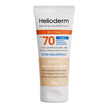 Protetor Solar Facial Helioderm FPS 70 Ativo Hialurônico Bege Claro 50g