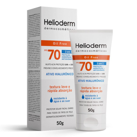 Protetor Solar Facial Helioderm FPS 70 Ativo Hialurônico 50g