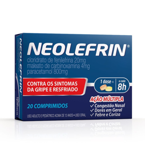 Neolefrin Paracetamol 800mg + Cloridrato Fenillefrina 20mg + Maleato de Carbinoxamina 4mg 20 comprimidos