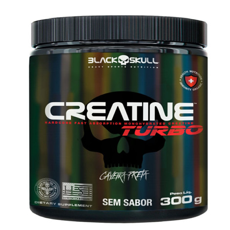 Creatina Turbo em Pó Suplemento 300g Black Skull Sabor Sem Sabor