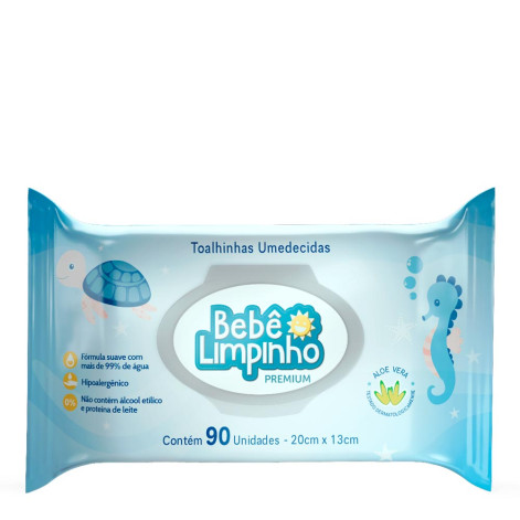 Toalha Umedecido Bebe Limpinho Premium C/90 Unidades